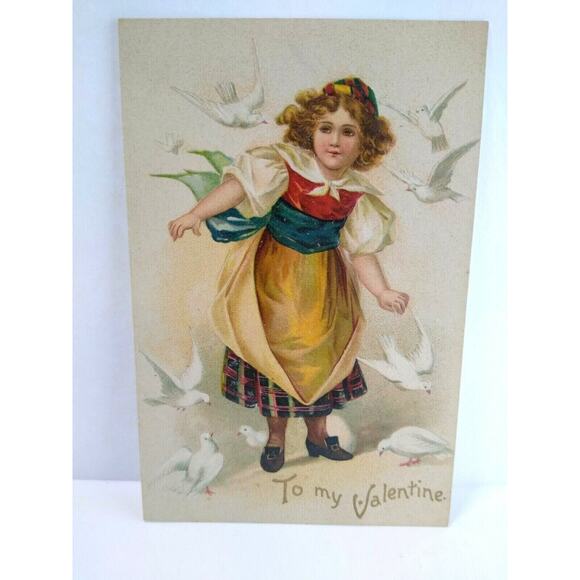 Valentine Postcard Unsigned Artist Ellen Clapsaddle Child Flying Doves Birds - Picture 2 of 4